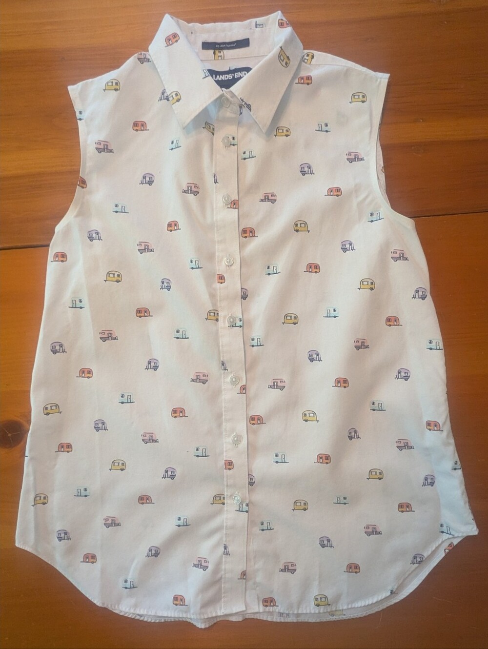 Lands End Sleeveless Supima Cotton Button Down Preppy Camper Summer  6 Petite